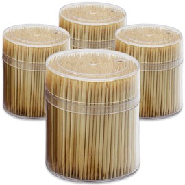 MontoPack Bamboo Wooden Toothpicks |2000-Piece Large Wood Round Toothpicks in Clear Plastic Storage Box | Sturdy Safe Double Sided Party, Appetizer, Olive, Barbecue, Fruit, Teeth Cleaning Toothpicks.
