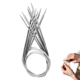 Circular Knitting Needles Set Stainless Steel 60 cm 5 Pieces 3/4/5/6/7 mm Knitting Needles Crochet Hook Set for Socks Sweater Sleeves (60 cm 5 Pieces)