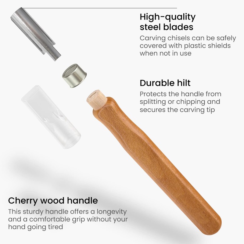 Arteza Wood Carving Tools Kit, 12 Cherry Wood Carving Tools