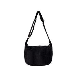 Ulisty Damen Klein Cord Hobo Tasche Breiter Gurt Umhängetasche Schultertasche Lässig Messenger Schulranzen Handtasche Tägliche Tasche Schwarz