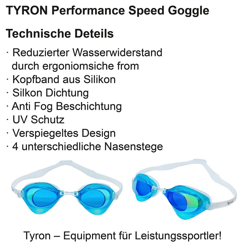 Tyron Performance Speed Goggle (Light Blue Mirrored), Swimming Goggles |