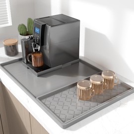 Rnivvi - Alfombrilla de café de silicona, 16 x 24 pulgadas, impermeable, con borde elevado, para accesorios de estación de máquina espresso, almohadilla de secado de platos desmontable, resistente al