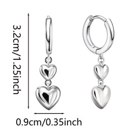 Heart Earrings for Women Sterling Silver Double Heart Dangle Hoop Earrings Small Huggie Hoop Earrings Hypoallergenic Delicate Highly Polished Two Love Dangle Drop Earrings Minimalist Lightweight Jewelry Gifts