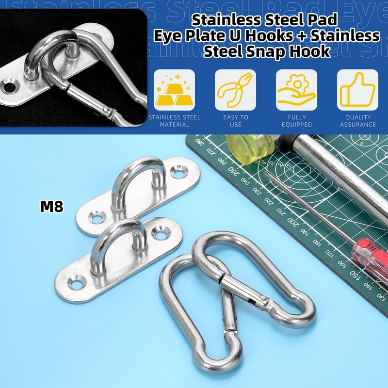 Glarks 24pcs M8 Stainless Steel Pad Eye Plate Hook and