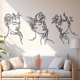 Zzbakress 3 Pieces Metal Abstract Wall Art Decor Bathroom Decor Wall Art for Women Women and Flowers Single Line Wall Art Black Wall Decor Modern Art Wall Decor Bedroom Decor for Women (Vivid)