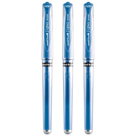 uni-ball Signo Pen Broad Metallic Gel Ink Rollerball - Metal 1mm Tip Nib 0.65mm Line Width With Rubber Grip - UM-153 - (Pack Of 3) - Blue