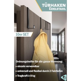 Menz Door Hooks for Hanging, Pack of 10 Robust Coat Hooks Door in Black, Individually Usable Hooks for Hanging, Dimensionally Stable Door Hook Rail, Door Coat Rack with High Load Capacity