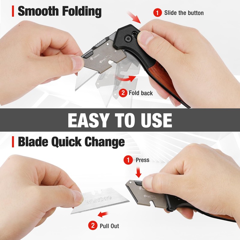 WORKPRO Folding Utility Knife, Razor Blade Knife with Axis Lock,