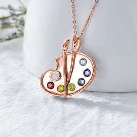 Dorunmo Artist Paint Palette and Brush Necklace 925 Sterling Silver Pigment Necklace Colorful Painters Pendant Painter Charm Necklace Future Artist Jewelry for Women Art Teacher (Rose Gold)