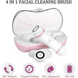 Cepillo De Limpieza Facial, Depurador Facial Eléctrico 4 En 1 Con Estuche De Viaje Y 4 Cabezales De Cepillo, Cepillo Giratorio De Limpieza Facial Resistente Al Agua Para Una Exfoliación Suave Y