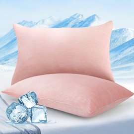 Elegear 2 cooling cushion covers, 65 x 65 cm, Japanese Q-Max > 0.43 Arc-Chill 3.0 cooling fibres with 100% cotton pillowcase, 65 x 65 cm, breathable, super soft cushion cover, pink