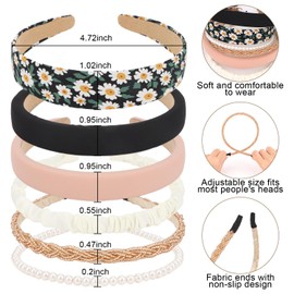 Brimekichio Girls Headbands Women 6 Pk Different Designs Cute Headband Set Fashion Preppy Head Band Non Slip Hair Accessories for Women