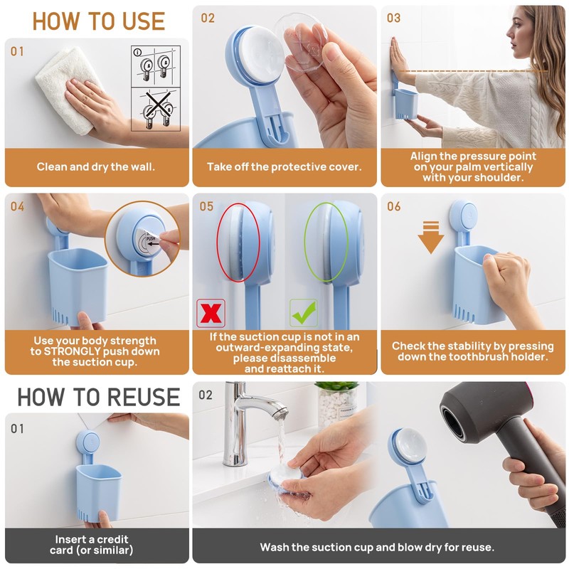 LEVERLOC Powerful Suction Cup Toothbrush Holder, No Drill Removable Wall
