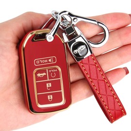 TECARATE for Honda Key Fob Cover - Key Fob Case Shell Cover Holder for Honda Accord Civic CRV Pilot Odyssey Soft TPU Full Cover Protection Smart Key Keyless Remote Key Fob Cover for Honda Red