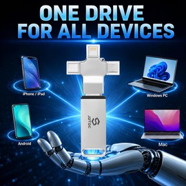 128GB 4 in 1 Photo Stick for All Devices, Plug & Auto Backup Flash Drive