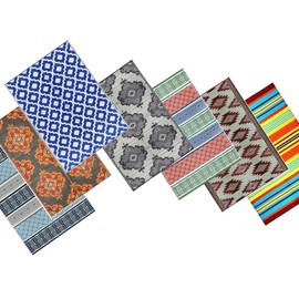 Auto Drive Outdoor plastic straw rug 9 x 12 Black, Blue Reversible Greek key outside RV Patio rug for camper picnic beach Mat balcony - Color: Grey Teal 7025