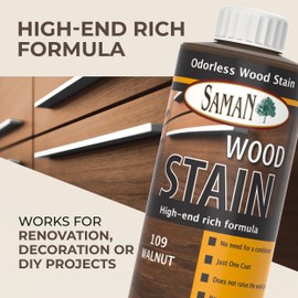 SamaN Interior Water Based Wood Stain - Natural Stain for Furniture, Moldings, Wood Paneling, Cabinets (Walnut TEW-109-12, 12 oz)