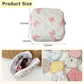 Lyssiatina Mini Quilted Makeup Bag for Purse,Small Quilted Cosmetic Pouch with Compartments,Cute Travel Toiletry Essentials for Women（Pink Bow）