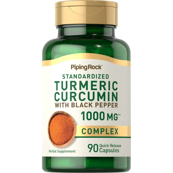 Piping Rock Turmeric Curcumin with Black Pepper 1000mg | 90 Capsules | Turmeric Complex Supplement | Non-GMO, Gluten Free