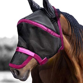 Harrison Howard Maskology Supreme Horse Fly Mask Stellar UV Protection with Detachable Nose Cover Well-Received 2-in-1 Mask-Fuchsia Pink (L; Full Size)