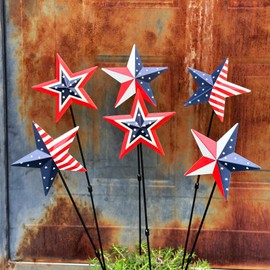 WKHOMEDECO 6 Pcs 4th of July Decorations Outdoor,22" Patriotic Metal Barn Stars Decorative Garden Stakes for Independence Day,Americana Patriotic Yard Signs Decor for Garden Lawn Porch