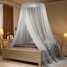 Princess Style Dome Mosquito Net for Bed - Ceiling Mount, Patterned, Summer Home Use (fits 1.5M/1.8M Beds) 1 Red Grid [Widened Roof, Spacious] + 1.5M Bed 3ea