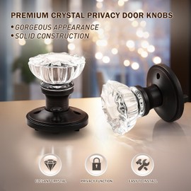KNOBWELL Modern Round Crystal Door Knobs with Lock, Frosted Glass Design, Privacy Function for Bed and Bath, Oil Rubbed Bronze