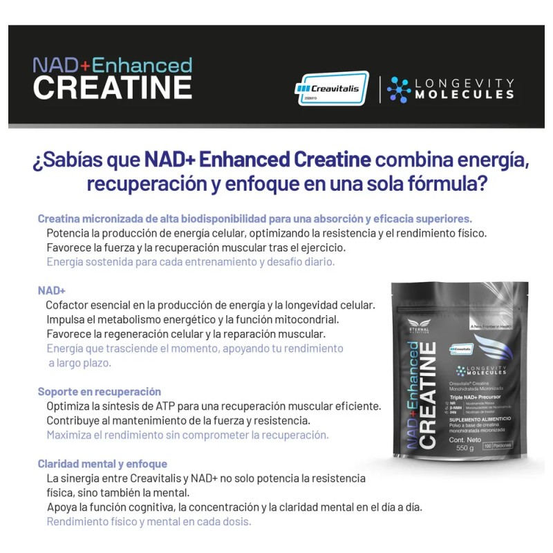 Creatine NAD Enhanced 550g Creatina Monohidratada Micronizada con Precursores Triples