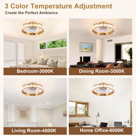 DIGLED Caged Ceiling Fan for Bedroom: 19" Bladeless Fandelier with Light and Remote - Modern Crystal Chandelier with Fan for Living Dining Room - Gold Fan Light Fixture for Kitchen
