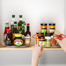 Cocolemon Lazy Susan Turntable Organiser, Pack of 2, PET Plastic, 360° Rotating Spice Rack, Kitchen Organiser for Cupboard, Pantry, Kitchen, Worktop, Fridge, Diameter 23 cm