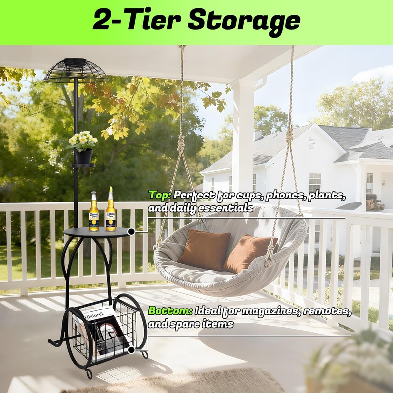 Solar Outdoor Side Table with Light, 52.5'' Waterproof Metal Patio