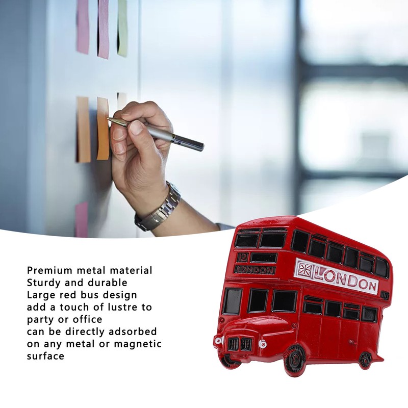 3Pcs Bus Fridge Magnet Red Bus Design Bright Colors Magnetic
