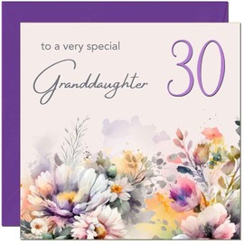 30th Granddaughter Birthday Card - Purple Floral Granddaughters Birthday Card for 30 Year thirty, thirtieth