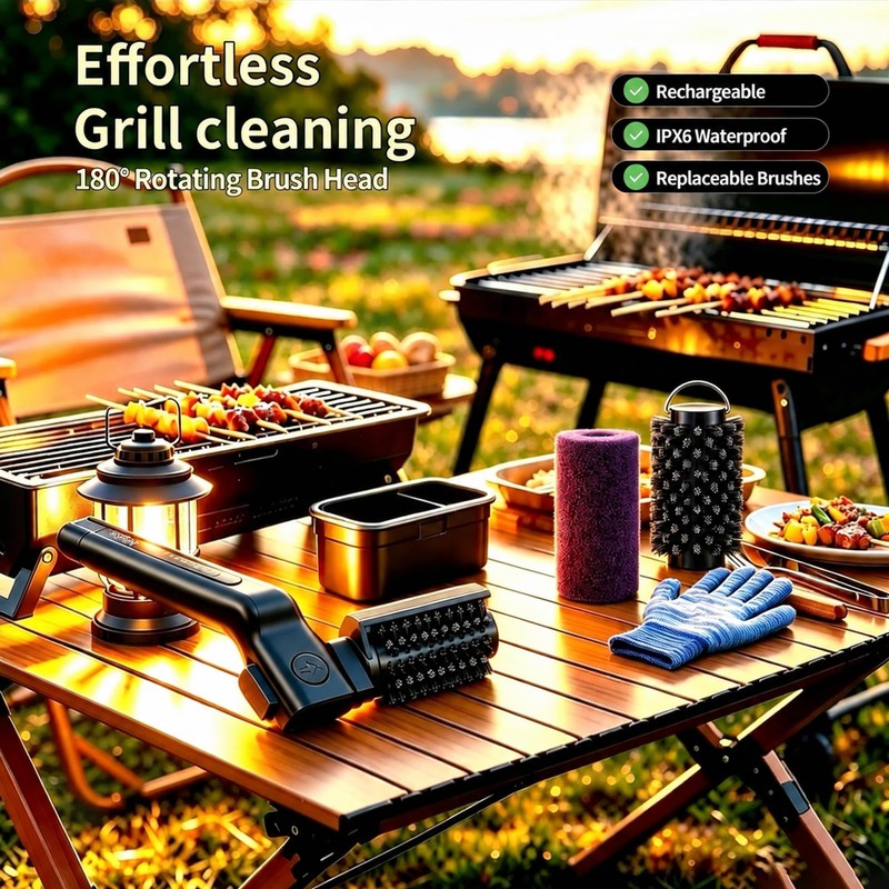 Rechargeable Electric Grill Cleaner Brush 3 Speed Detachable Head