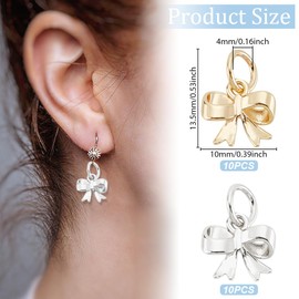 HOBBIESAY 2 Colours 20 Pieces Brass Bow Pendants Gold and Silver Bow Pendant Christmas Bow Pendant with Jump Ring for DIY Earrings Necklaces Earrings Jewellery Making, Brass