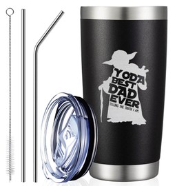 Mycheny YODA Best DAD Ever 20 Oz Insulated Cup, Gifts for Dad, Father-in-Law from Daughter, Son, Kids - Funny Father's Day Birthday Valentine Gifts for Husband Man from Wife, with Lid & Straw