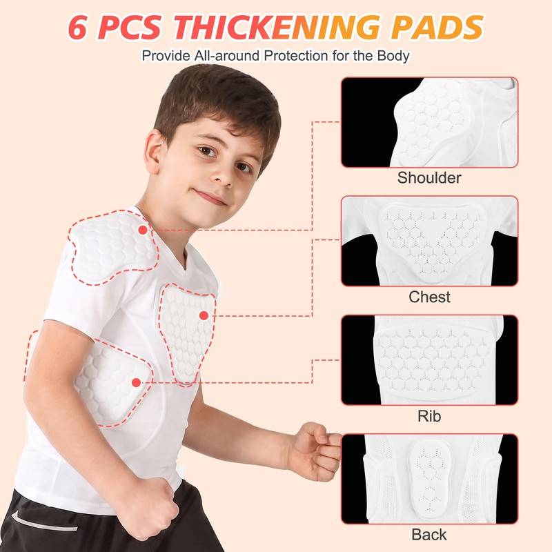 GUOZI Youth Football Padded Compression Shirt with 6-Pad