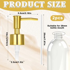 JJUNW 2 Pcs Soap Dispenser Pump Replacement, Gold Hand Soap Dispenser Pump, Soap Pump Replacement for Lotion Regular Glass Mouth Bottles(Golden)