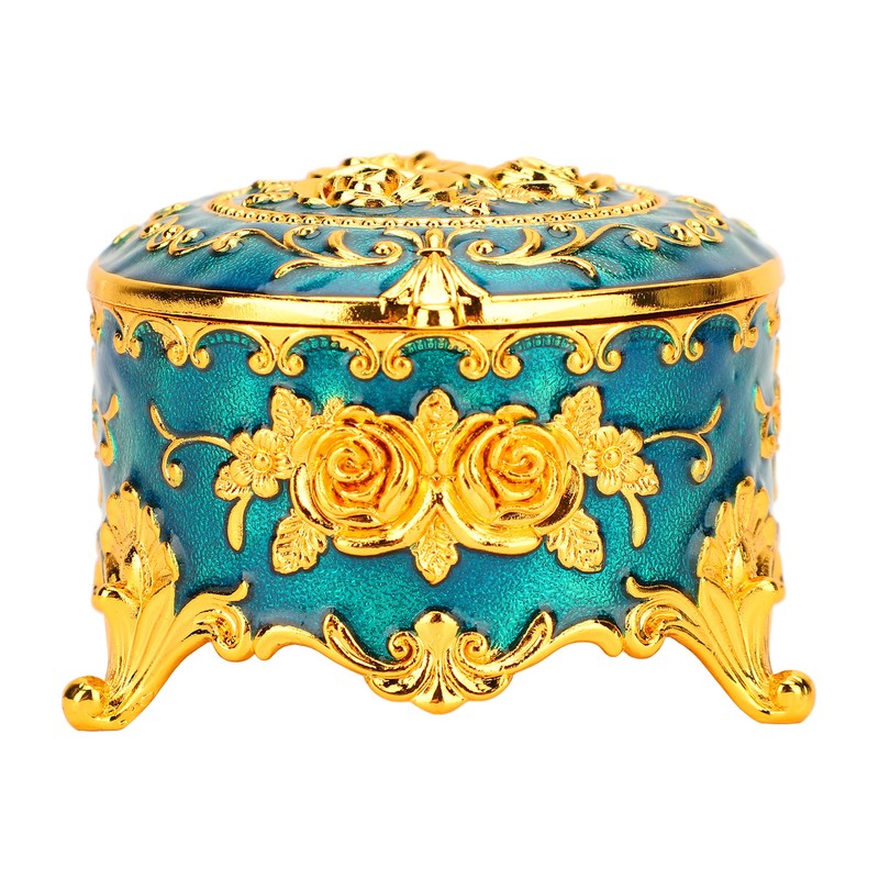 Retro Round Trinket Storage Organizer with Rose Pattern Round Metal