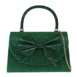 Girly Handbags Womens Embellished Bow Top Handle Bag Small Dark Green