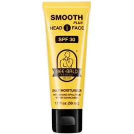 Bee Bald SMOOTH PLUS Head & Face Moisturizer with SPF 30 Sunscreen Lotion Protecting Skin From Harmful UVA/UVB Rays While Hydrating, Moisturizing and Toning, 1.7 Fl Oz