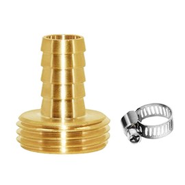 Joywayus 5/8" Barb x 3/4" Male GHT Thread Round Brass Garden Water Hose Pipe Connector Copper Fitting with Stainless Clamp House/Boat/Lawn/Power Wash/Irrigation