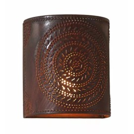 Handmade Rustic Single Light Punched Tin Chisel Patterned Wall Sconce in Rustic Tin