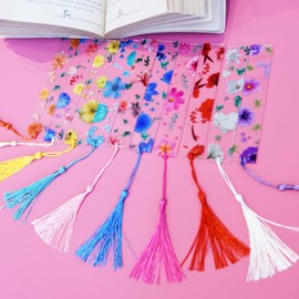 20 Pieces Floral Bookmarks with Colorful Tassels, Cute Transparent Page Marker Acrylic Flower Book Markers for Women Readers Teacher Student School-Opening Graduation Gifts