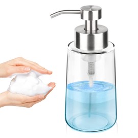 GLUBEE Thick Glass Soap Dispenser with Rust Proof Stainless Steel Pump, Clear Foam Soap Dispenser with Wide Opening for Kitchen and Bathroom（15 Oz）