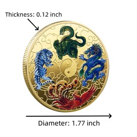 Chinese Lucky Coin Ancient Mythical Creatures Commemorative Challenge Coin Novelty Metal Coin Gift Colored Collection Coin.