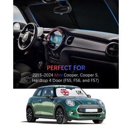 2024 Upgrade Front Windshield Sunshade Foldable Mini Cooper Sun Shade fit for 2015-2024 Mini Cooper Cooper S Hardtop 4 Door Mini Cooper Windshield Sunshade Union Jack Flag |Keep Car Interior Cooler|