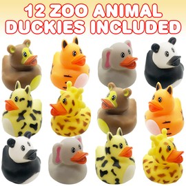 ArtCreativity Zoo - Patitos de goma para niños, paquete de 12, juguetes de piscina con temática de zoológico, divertidos suministros de fiesta de carnaval y safari, recuerdos de fiesta de cumpleaños para niños y niñas
