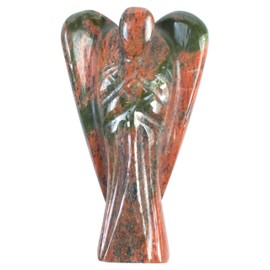 Crocon Unakite Gemstone Hand Carved Pocket Angel Figurine Peace Guardian Good Luck Healing Statue Energy Generator Spiritual Crystal Prayer Gift 2-2.5 Inch
