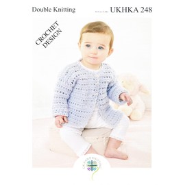 Double Knit Crochet Pattern for Baby Short or Long Sleeve Cardigan & Waistcoat (UKHKA 248), 12'' - 20''